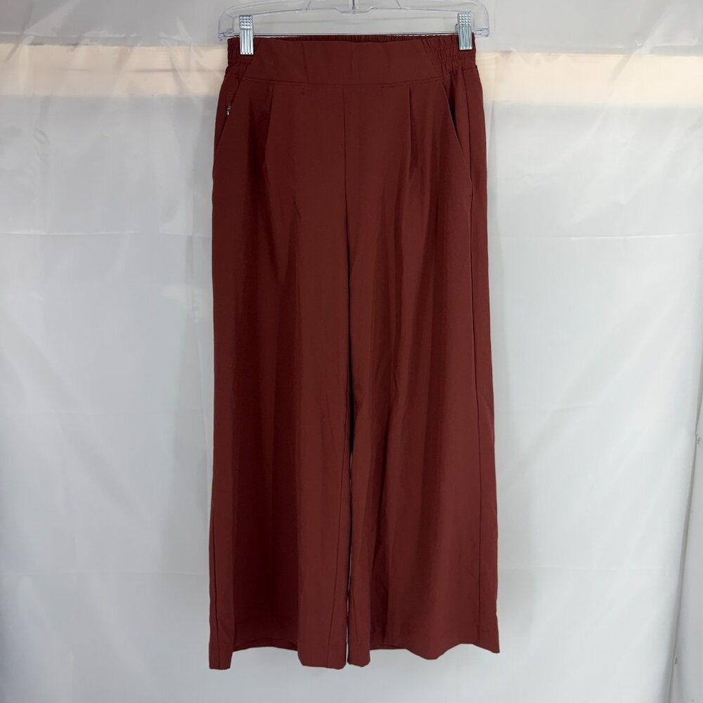 Athleta Women 00 Brooklyn Wide Leg Pant Crop Cognac Brown Travel Commute STAIN